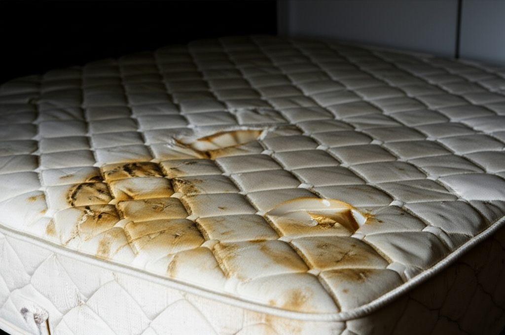 Before professional mattress cleaning - stained and dusty mattress